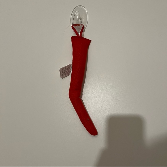 Long Red Devil V Neck Dress Costume with Slit & Devil Tail, Size Medium - Picture 9 of 12